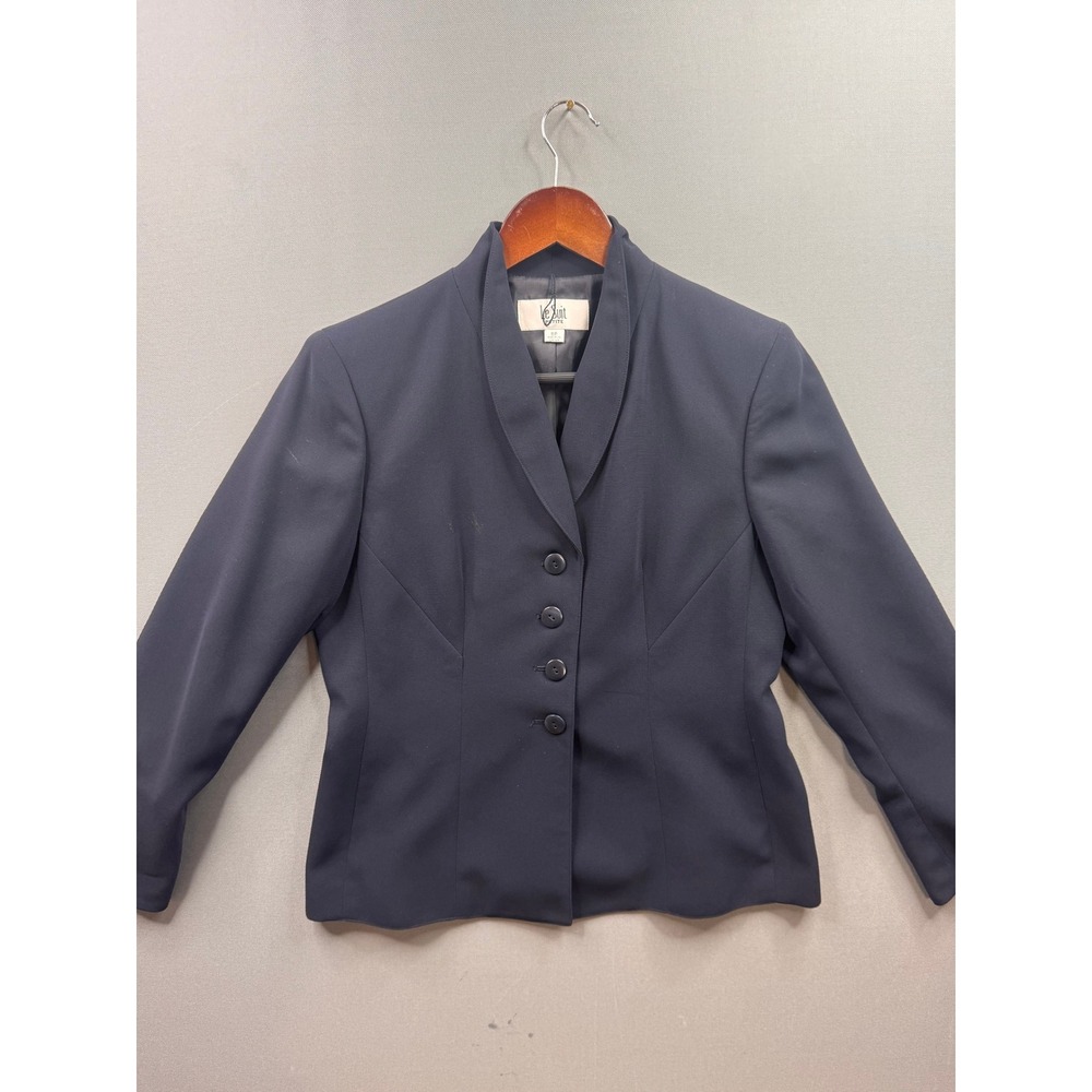 Le Suit Petite Blazer Women Navy Blue Button Front Stand Collar Professional 8P